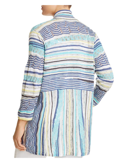 NIC+ZOE Womens Blue Knit Pocketed Stretch Lightweight Striped Open Cardigan Sweater Plus 3X