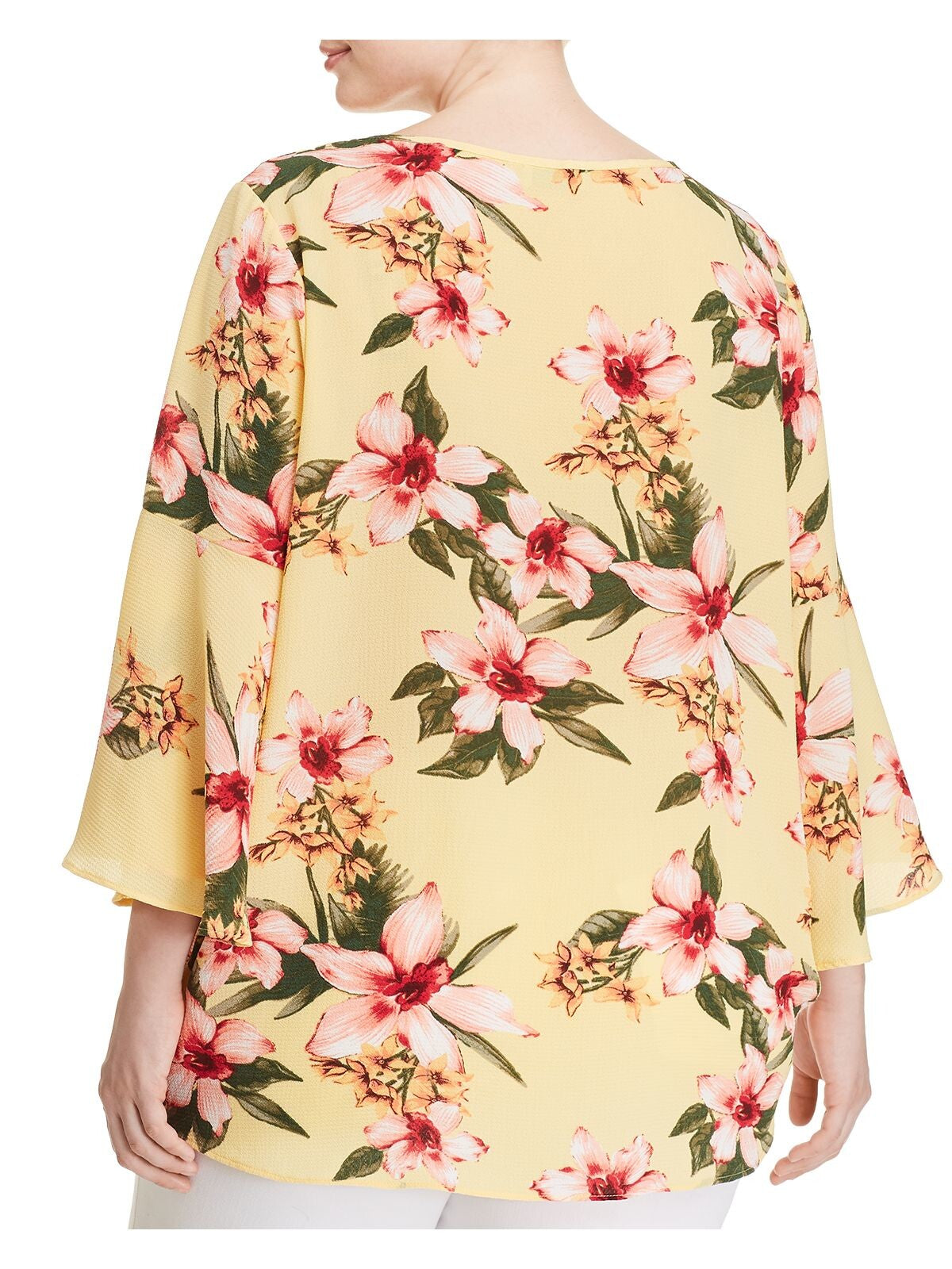 STATUS BY CHENAULT Womens Bell Sleeve V Neck Hi-lo Hem Tie Front Evening Top