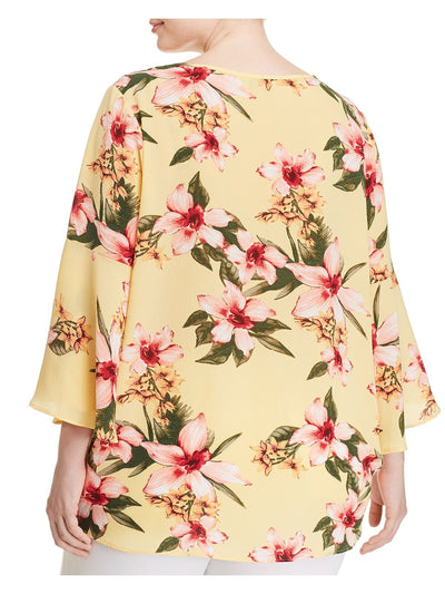 STATUS BY CHENAULT Womens Bell Sleeve V Neck Hi-lo Hem Tie Front Evening Top