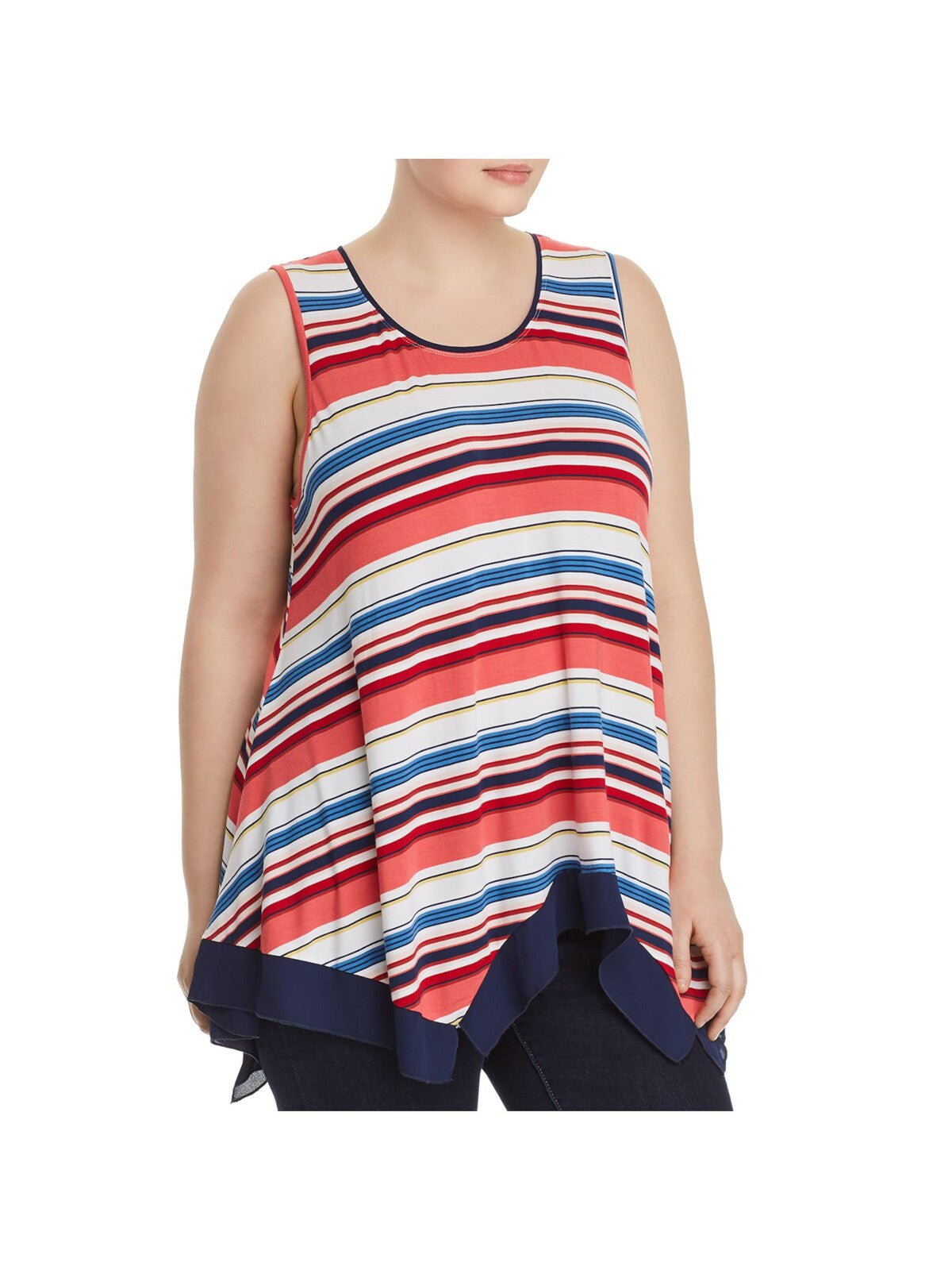 CUPIO BLUSH Womens Red Stretch Striped Sleeveless Scoop Neck Tank Top Plus 3X