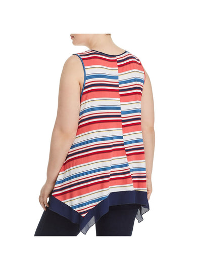 CUPIO BLUSH Womens Red Stretch Striped Sleeveless Scoop Neck Tank Top Plus 3X