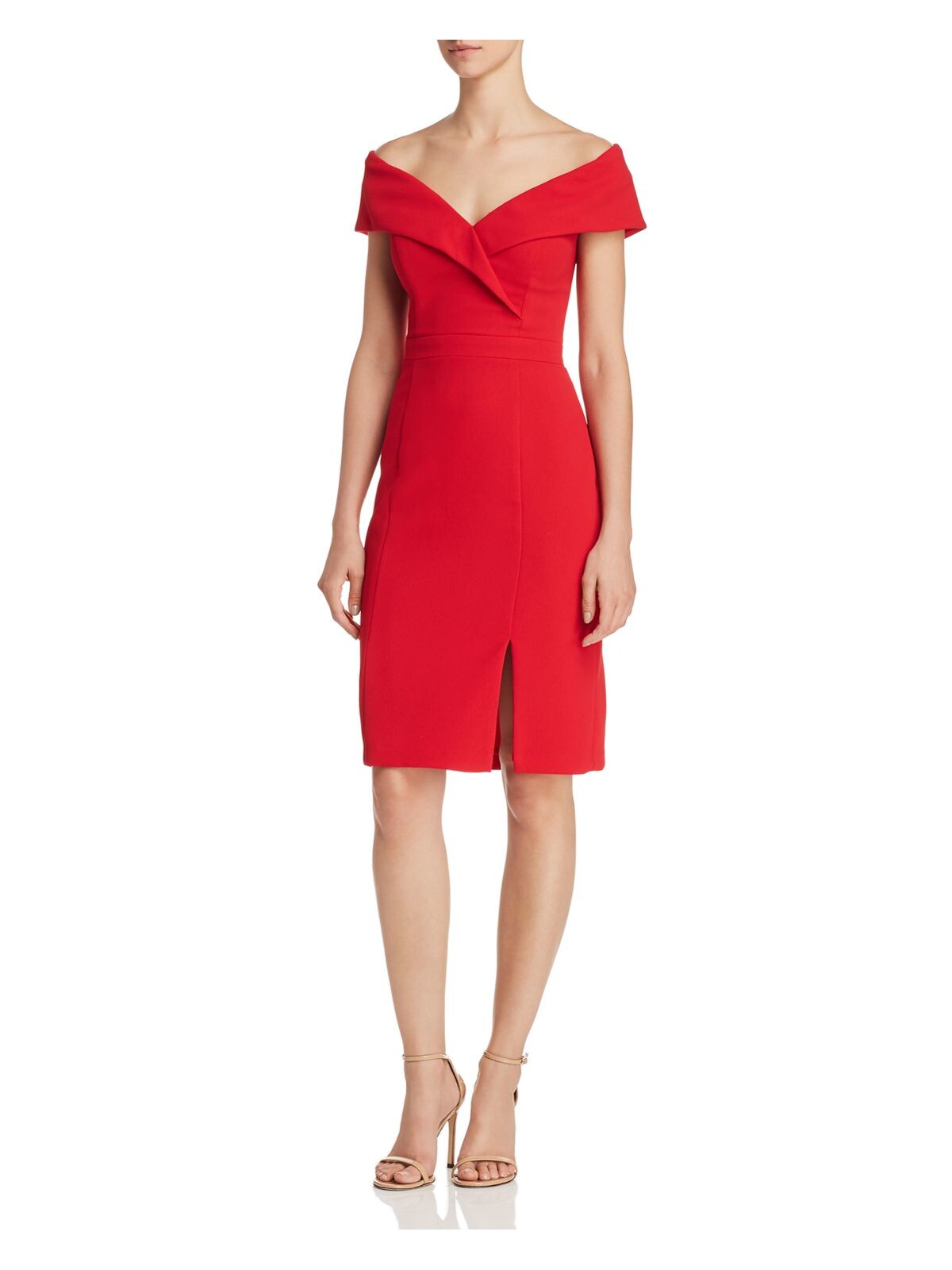 AQUA DRESSES Womens Red Cap Sleeve Off Shoulder Above The Knee Cocktail Sheath Dress 2