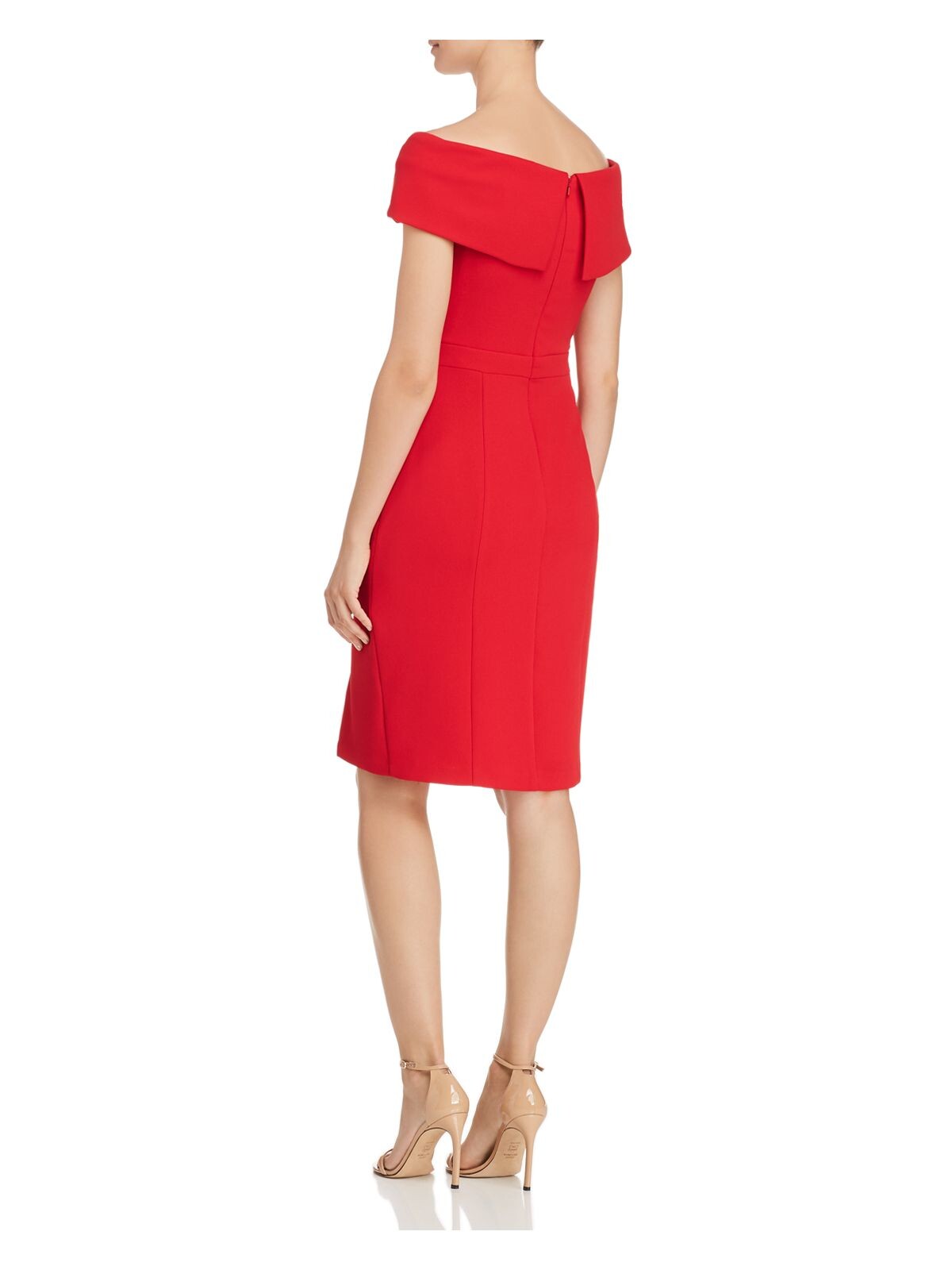 AQUA DRESSES Womens Red Cap Sleeve Off Shoulder Above The Knee Cocktail Sheath Dress 2