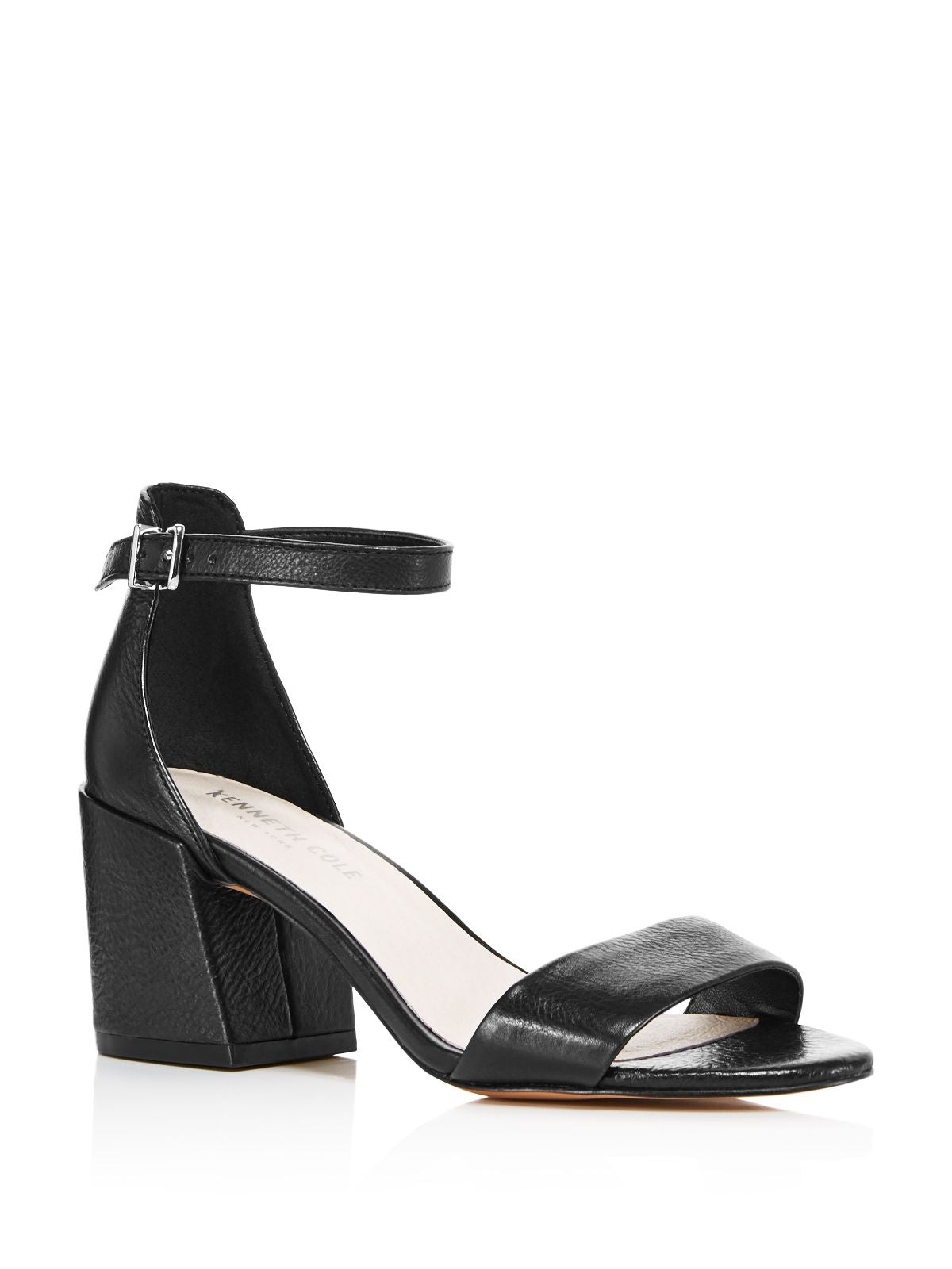 KENNETH COLE Womens Black Ankle Strap Comfort Hannon Round Toe Block Heel Buckle Leather Dress Heeled Sandal 8 M