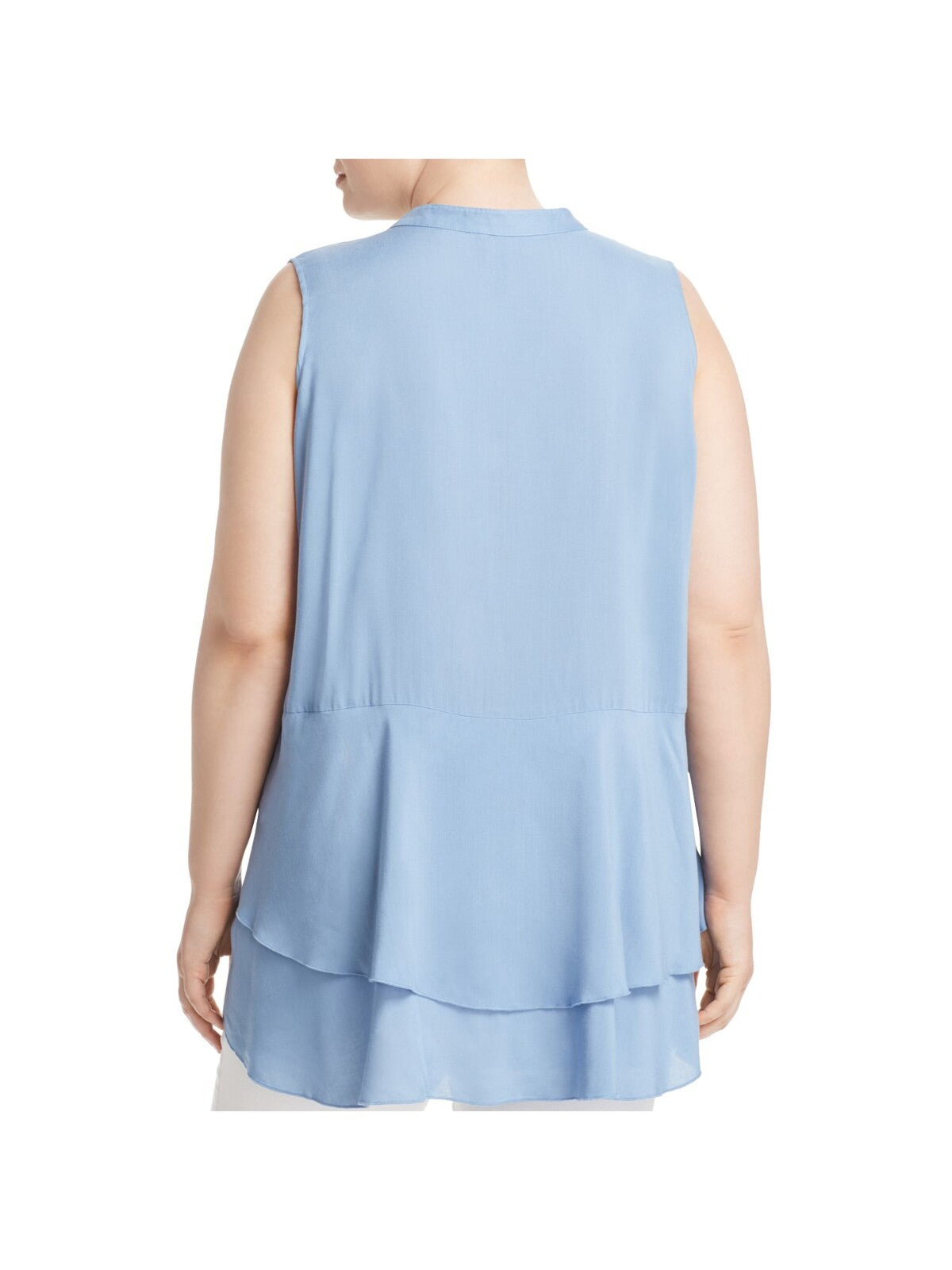 LOVE SCARLETT Womens Blue Ruffled Button Down Hi-lo Hem Sleeveless Split Wear To Work Tiered Top Plus 1X