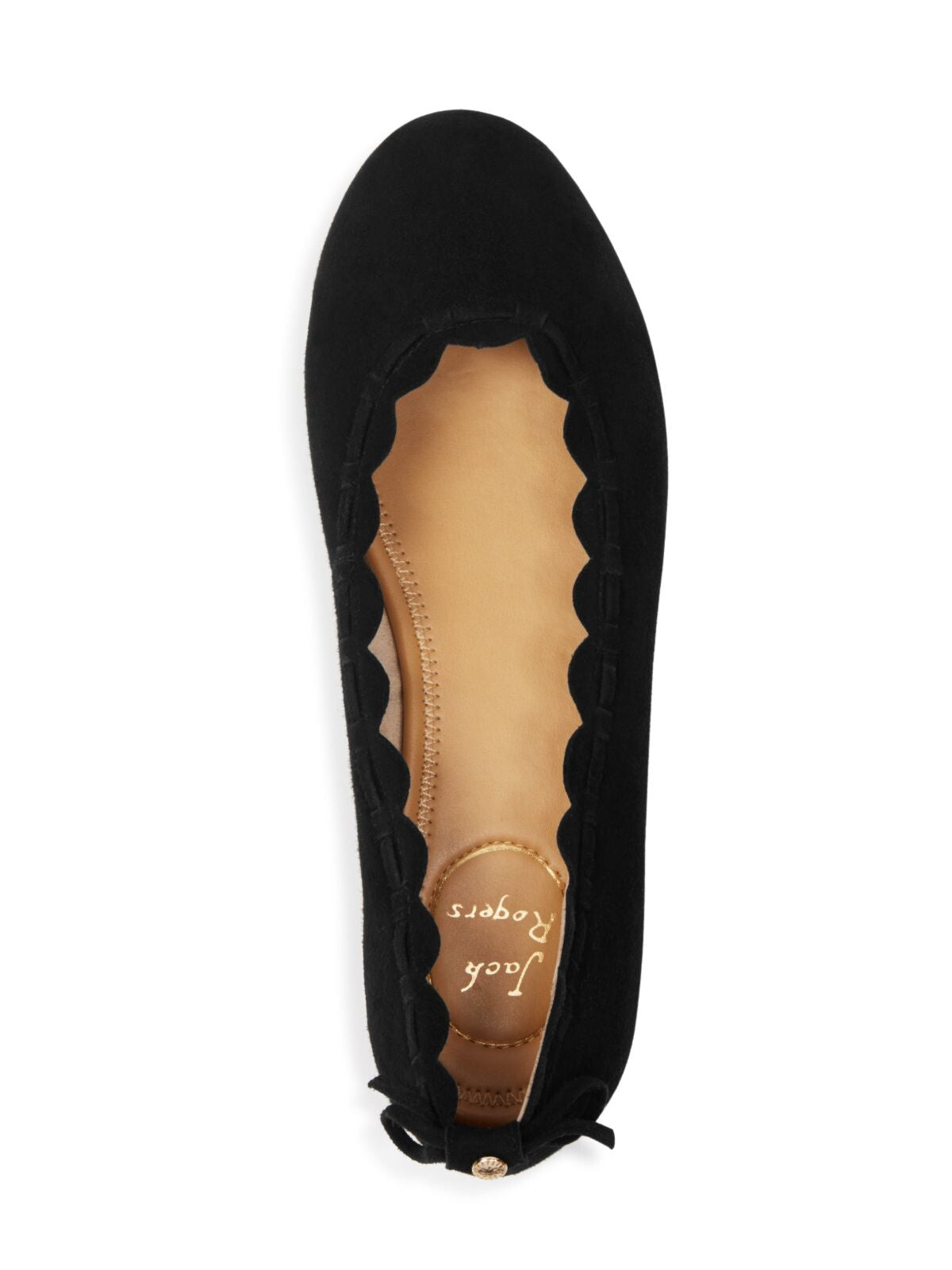 JACK ROGERS Womens Black Removable Footbed Bow Accent Padded Scalloped Lucie Round Toe Slip On Leather Ballet Flats 8.5 M