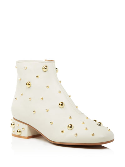 SEE BY CHLOE Womens White Studded Padded Round Toe Block Heel Zip-Up Leather Booties 39
