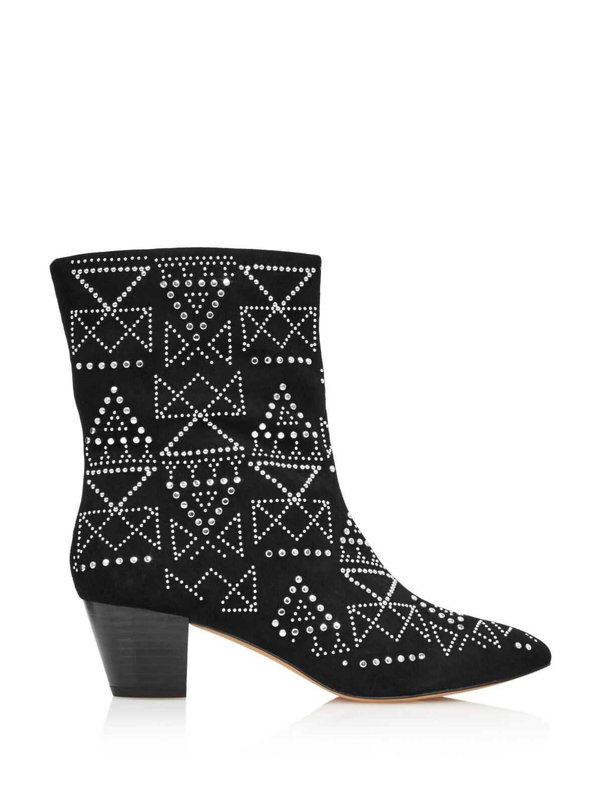 REBECCA MINKOFF Womens Black Studded Hessania Pointed Toe Stacked Heel Leather Booties 7.5
