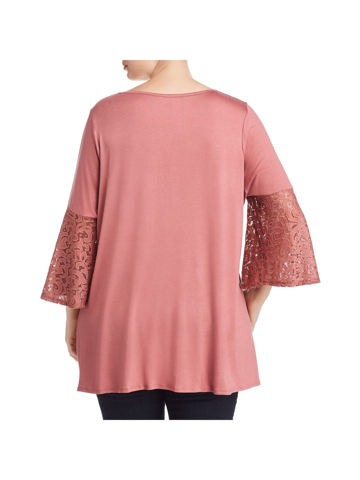 STATUS BY CHENAULT Womens Pink Stretch Lace Bell Sleeve V Neck Top Plus 2X