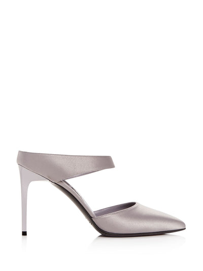 OSCAR DE LA RENTA Womens Gray Cutout Open Back Shoe Padded Pointed Toe Stiletto Slip On Dress Heeled Mules Shoes 39