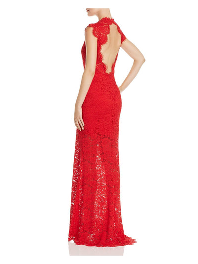 RACHEL ZOE Womens Red Lace Sleeveless Jewel Neck Full-Length Cocktail Mermaid Dress 4
