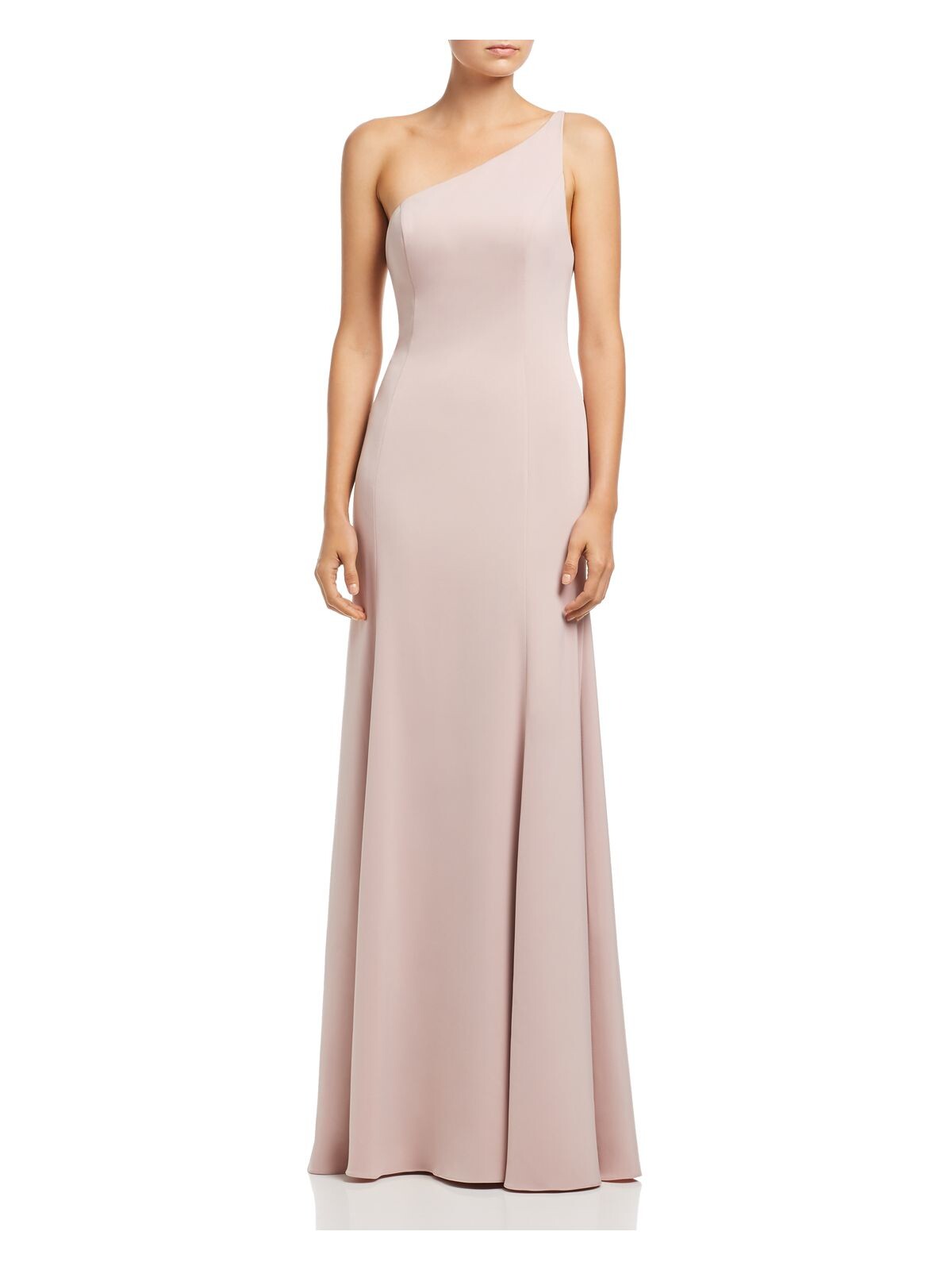 WATTERS & WATTERS Womens Pink Spaghetti Strap Asymmetrical Neckline Full-Length Formal Fit + Flare Dress Plus 16W