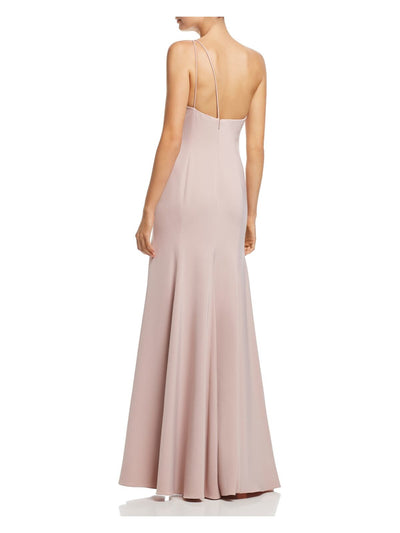 WATTERS & WATTERS Womens Pink Spaghetti Strap Asymmetrical Neckline Full-Length Formal Fit + Flare Dress Plus 16W