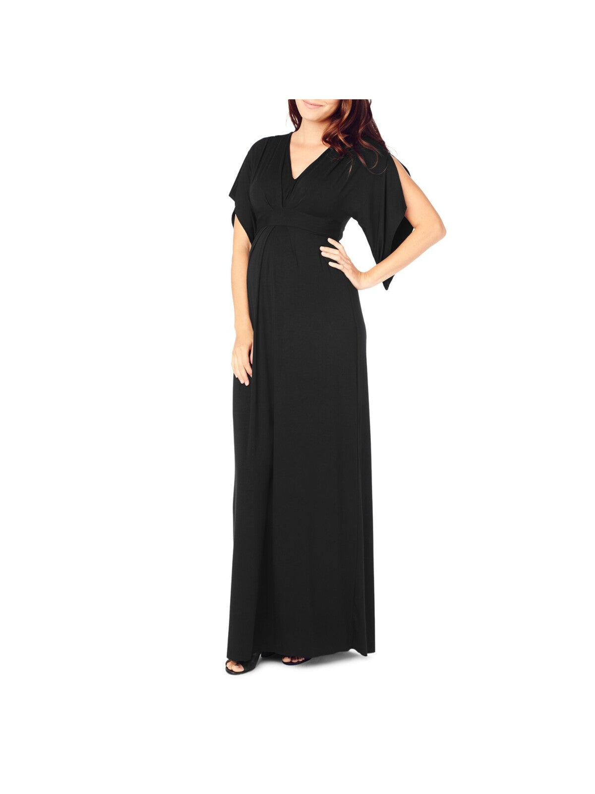 INGRID & ISABEL Womens Stretch Elbow Sleeve V Neck Maxi Shift Dress