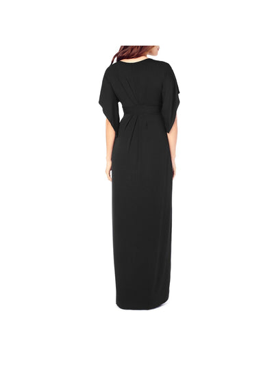 INGRID & ISABEL Womens Black Stretch Elbow Sleeve V Neck Maxi Shift Dress XS
