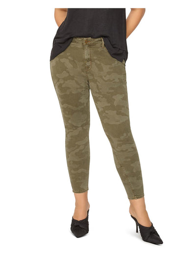 SANCTUARY Womens Green Zippered Pocketed Ankle Length Camouflage Skinny Jeans Plus 22W