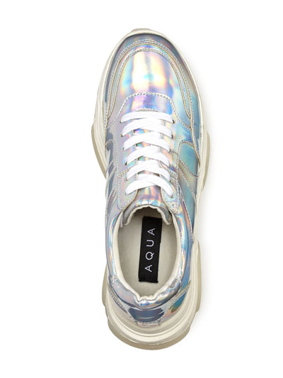 AQUA Womens Iridescent Silver Mixed Media 1" Platform Cushioned Ike Round Toe Lace-Up Athletic Sneakers Shoes 8 M