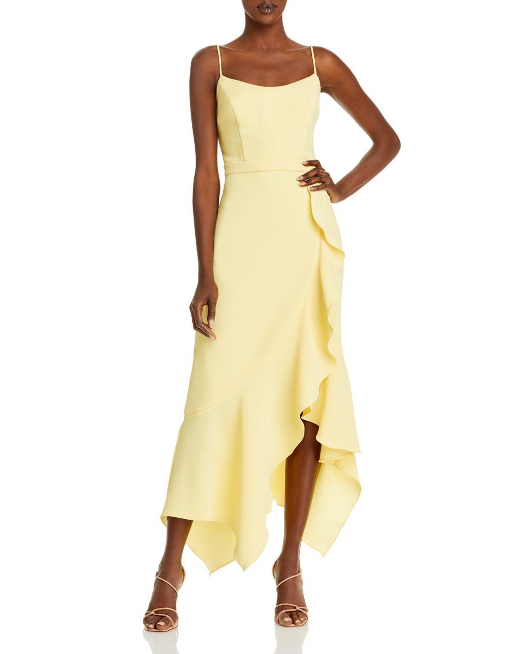 AQUA FORMAL Womens Yellow Zippered Ruffled Lined Sleeveless Scoop Neck Maxi Party Faux Wrap Dress 2
