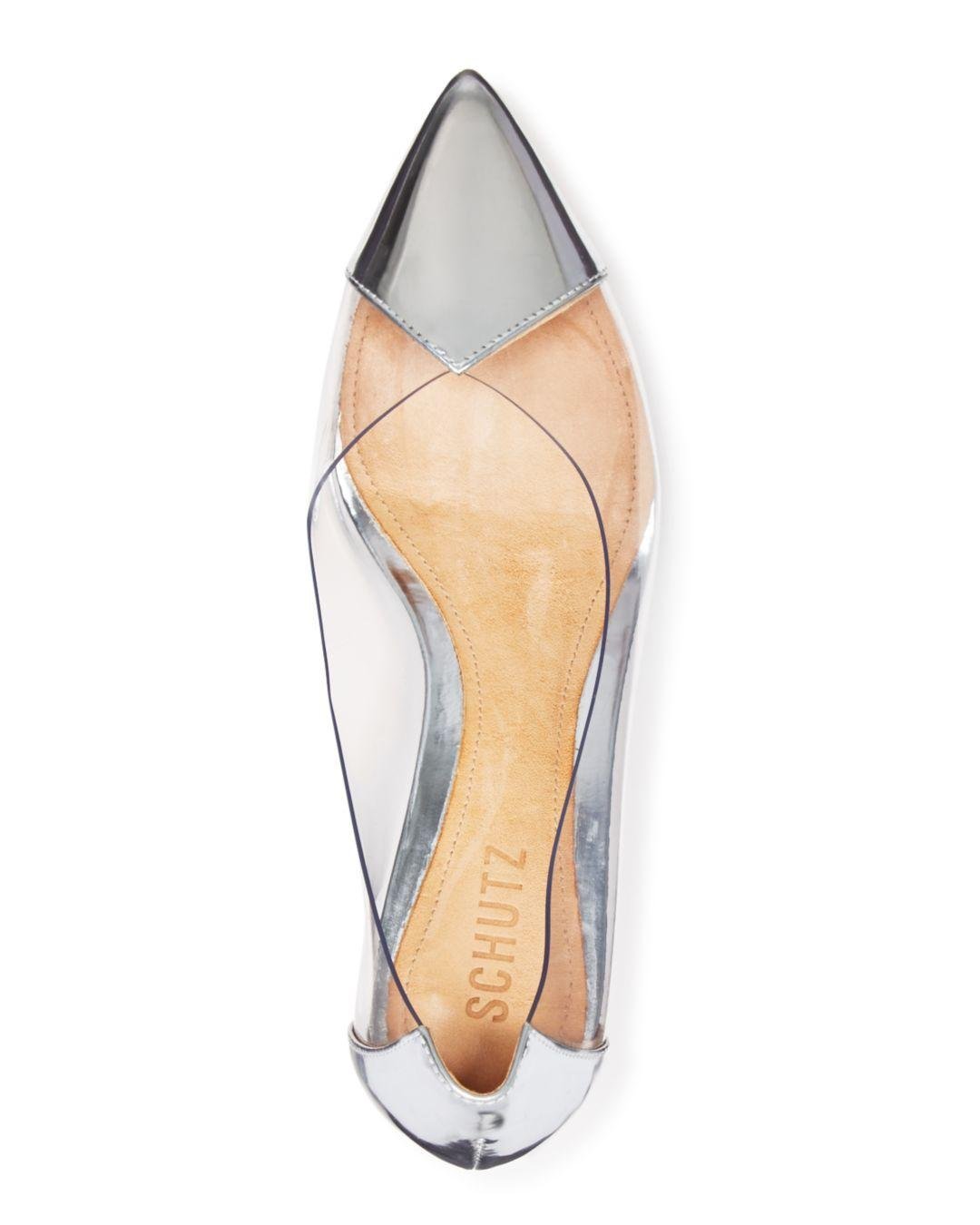SCHUTZ Womens Silver Color Block Padded Clearly Pointed Toe Leather Dress Flats 7.5 B