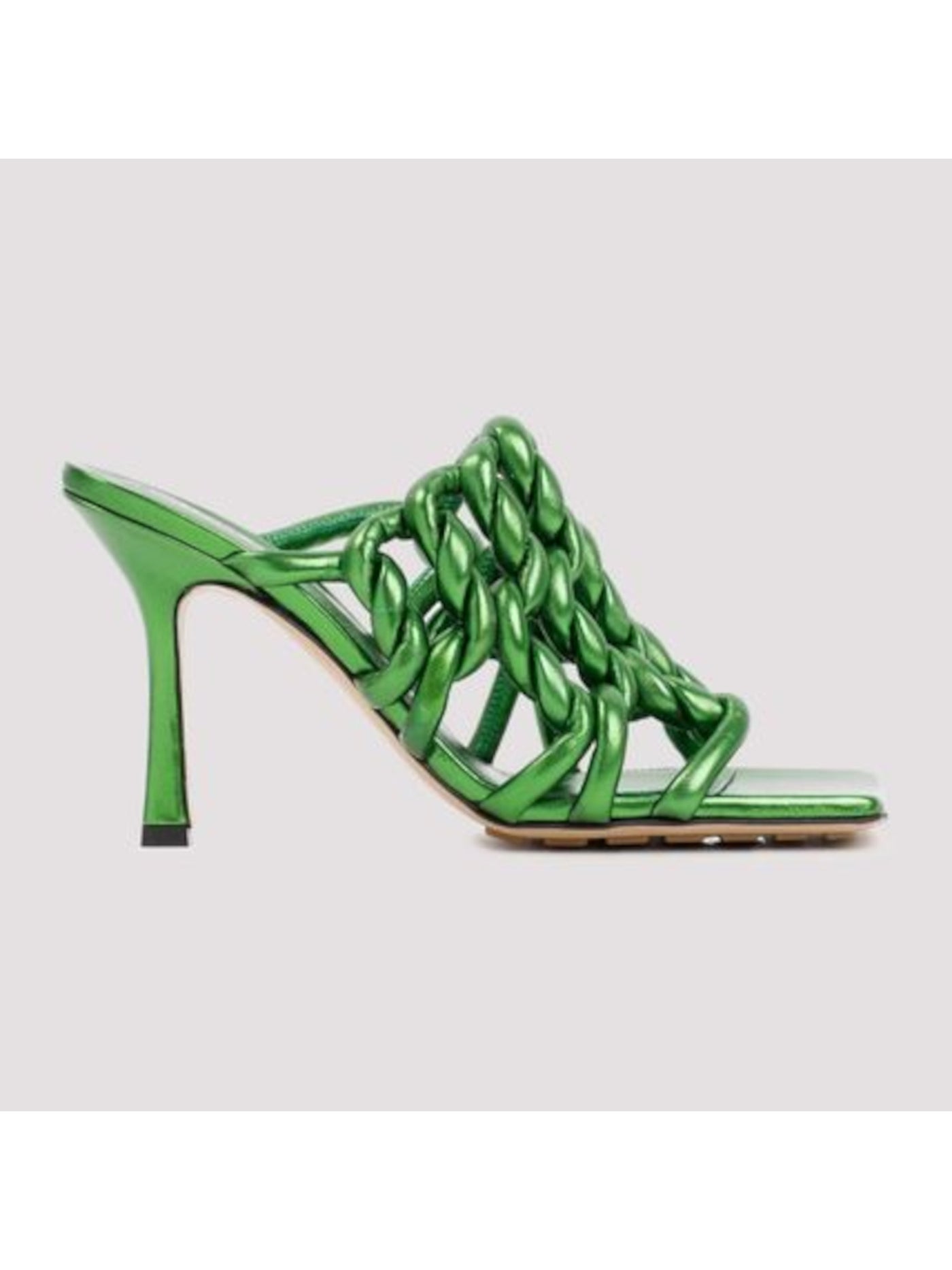 BOTTEGA VENETA Womens Green Knotted Square Toe Stiletto Slip On Leather Dress Heeled Sandal 38