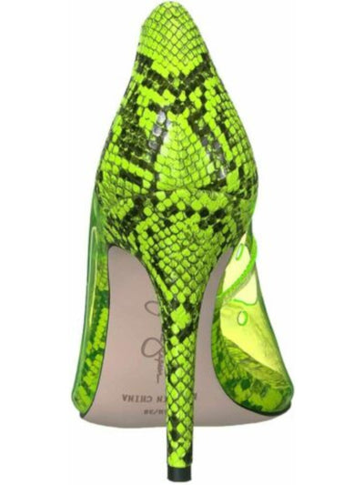 JESSICA SIMPSON Womens Green Snake Transparent Breathable Padded Pixera Pointed Toe Stiletto Slip On Dress Pumps Shoes 9.5 M