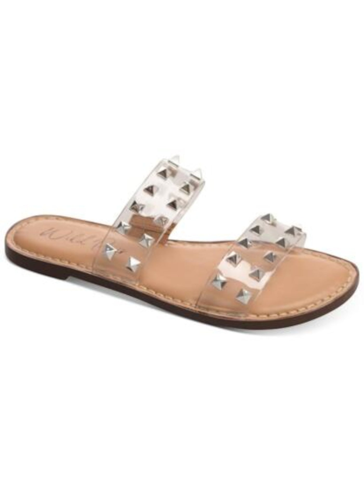 WILD PAIR Womens Beige Double Band Studded Ginniev Round Toe Slip On Slide Sandals Shoes 6 M