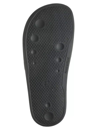 MOSCHINO Mens Black Colorblocked Stripe Embossed Logo Vamp Comfort Slip Resistant Pool25 Round Toe Slide Slide Sandals Shoes