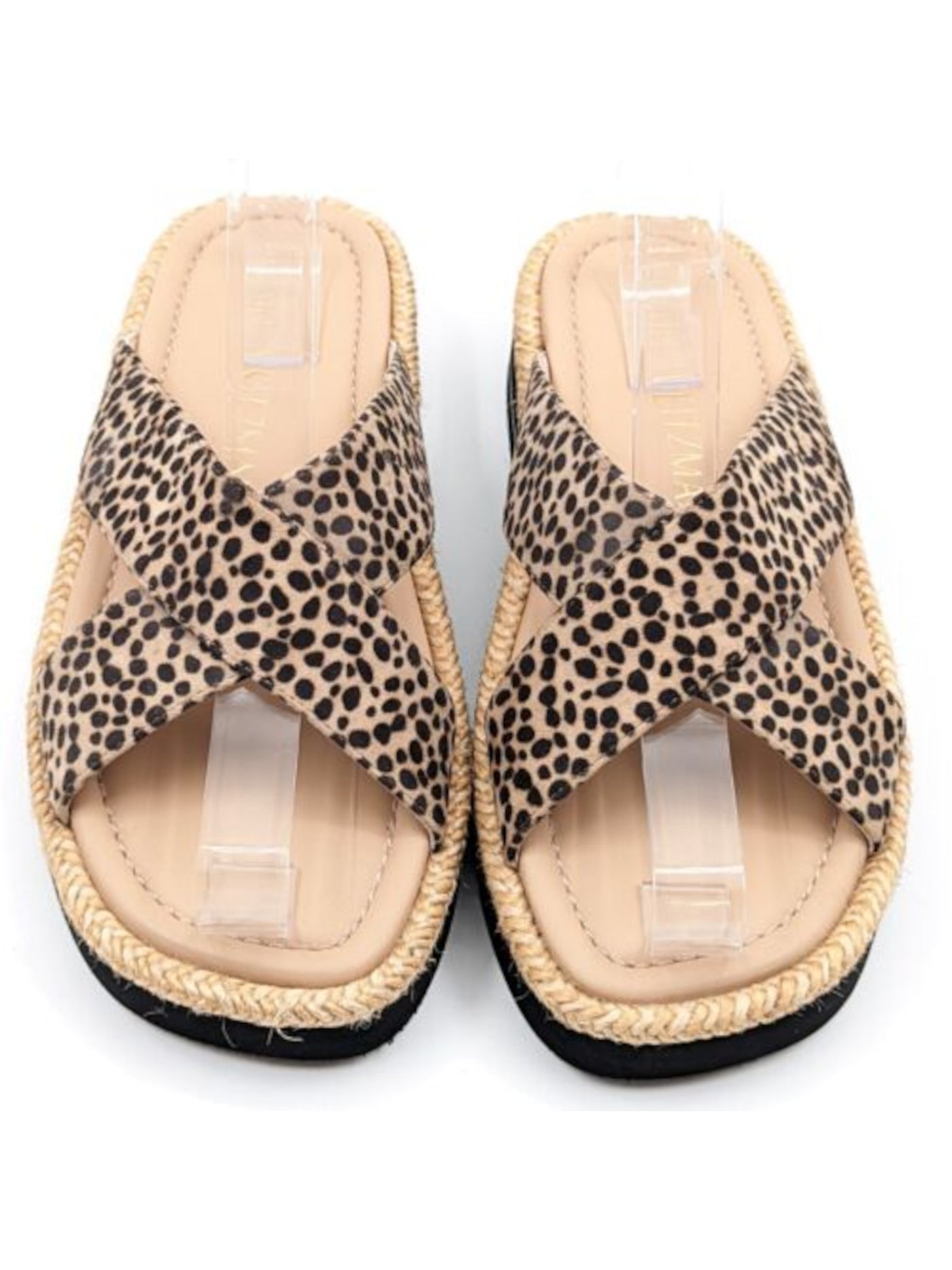 STUART WEITZMAN Womens Beige Animal Print Cushioned Braided Roza Square Toe Slip On Leather Slide Sandals Shoes 7.5 B