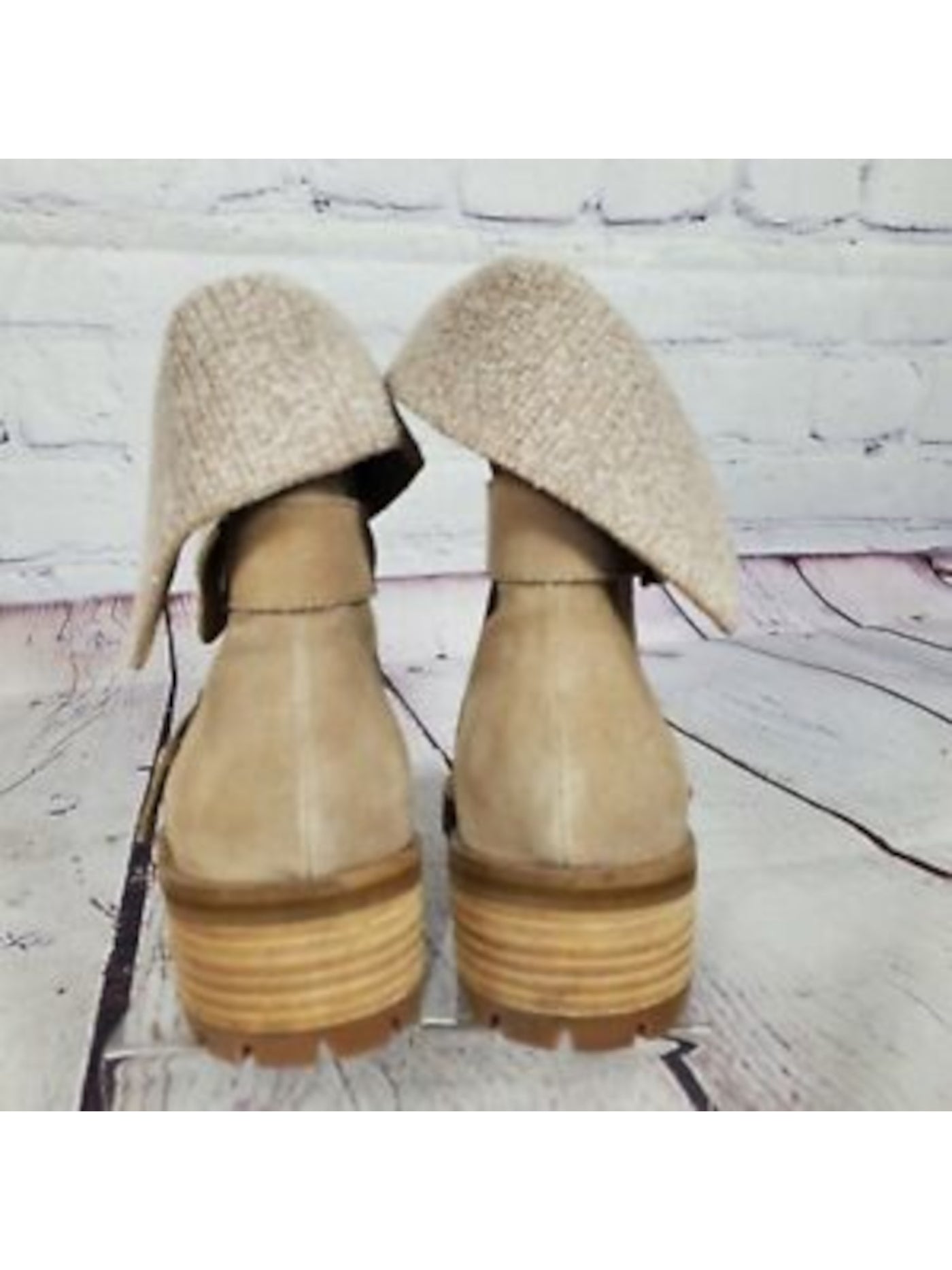 SPLENDID Womens Beige Padded Adjustable Strap Lug Sole Karlyn Round Toe Block Heel Buckle Leather Boots Shoes 7.5 M