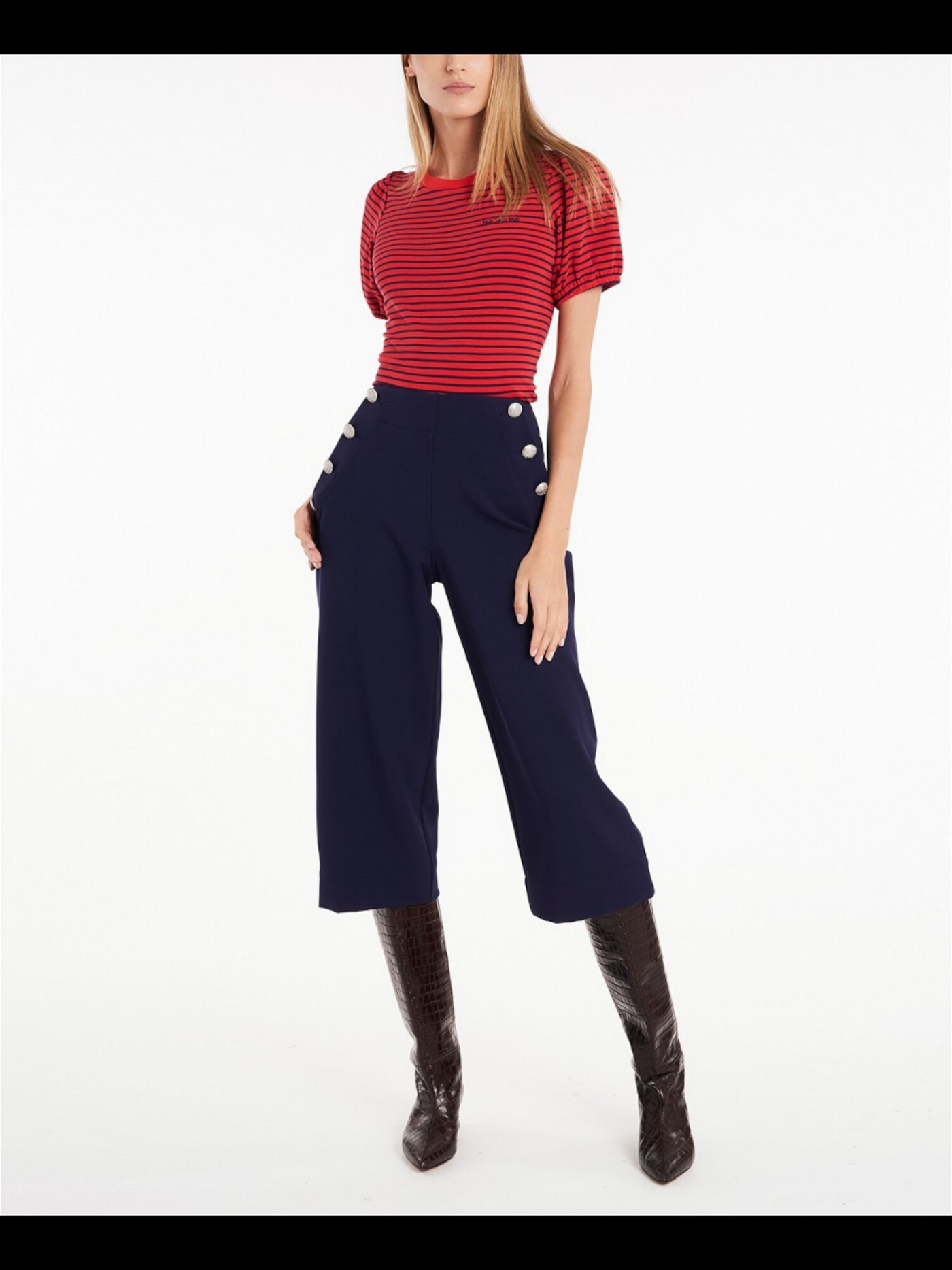 RILEY&RAE Womens Navy Pocketed Button-trim Twill Culottes Wear To Work Pants 14