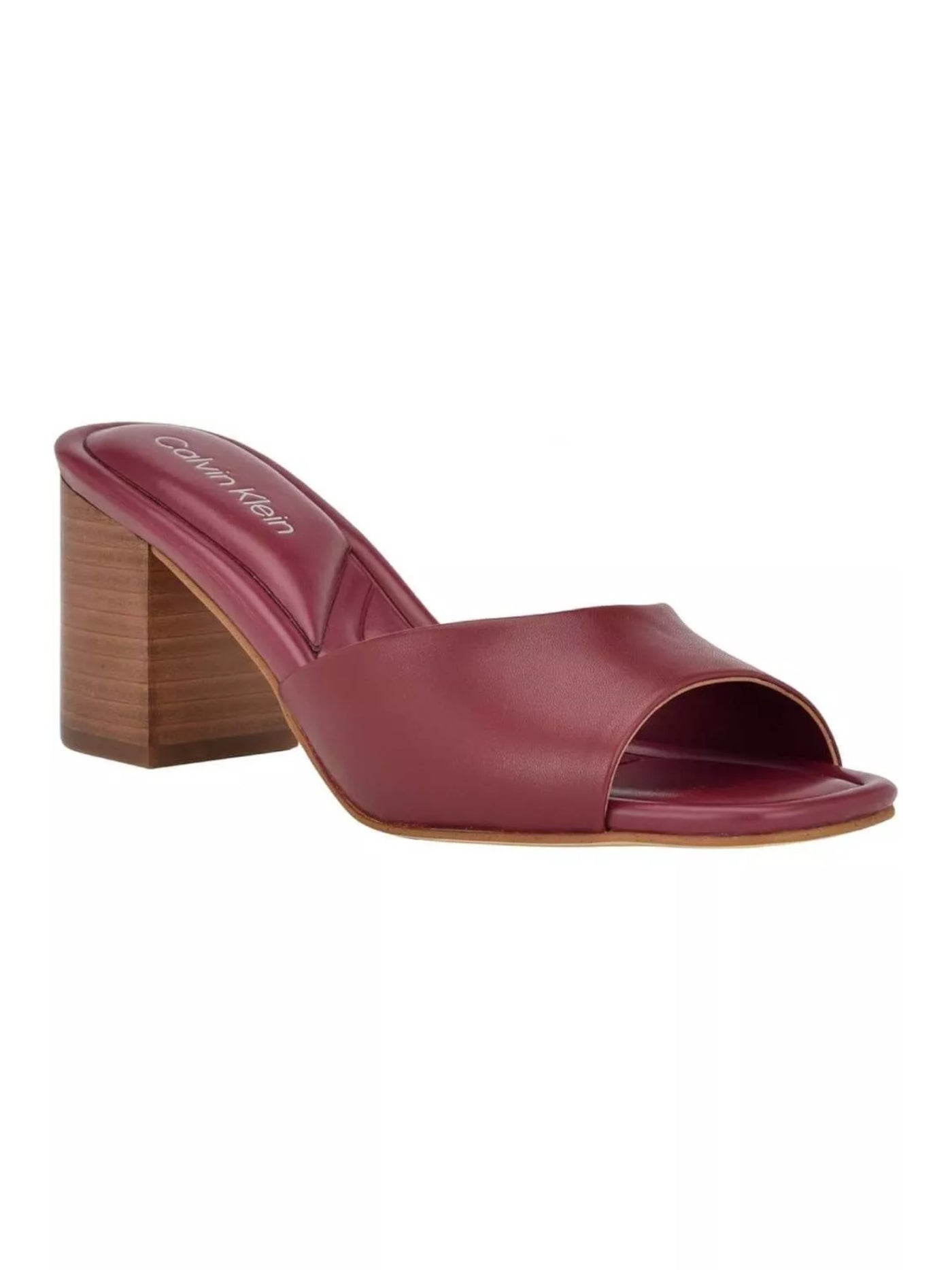 CALVIN KLEIN Womens Maroon Cushioned Toven Square Toe Block Heel Slip On Leather Dress Heeled Sandal 6.5 M