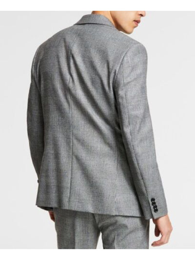 BAR III Mens Gray Single Breasted, Gingham Skinny Fit Wool Blend Suit Separate 46R