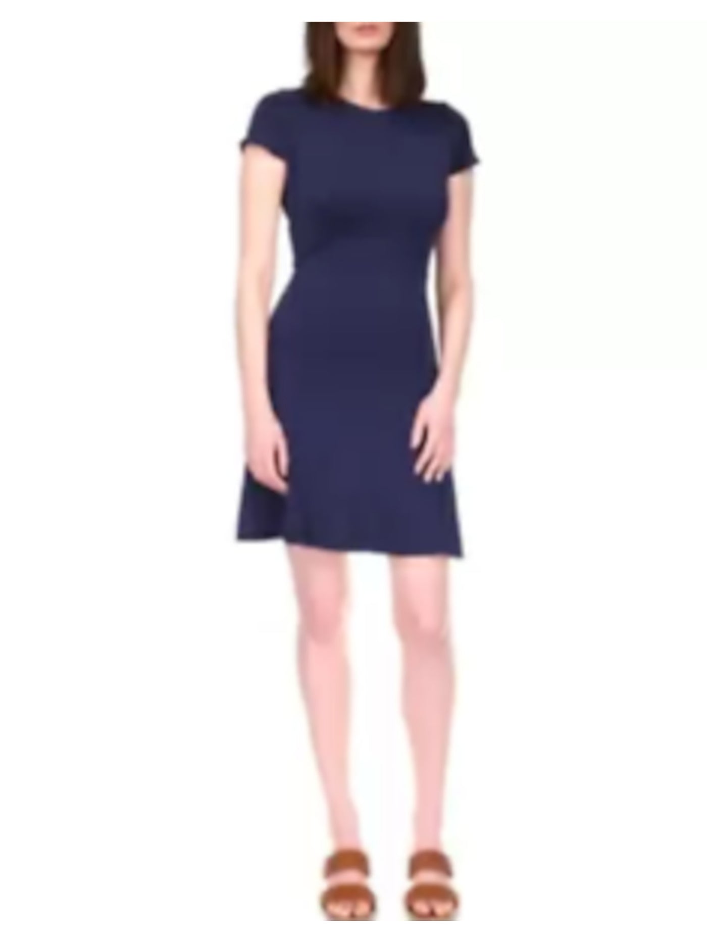 MICHAEL MICHAEL KORS Womens Navy Short Sleeve Crew Neck Above The Knee A-Line Dress XXS