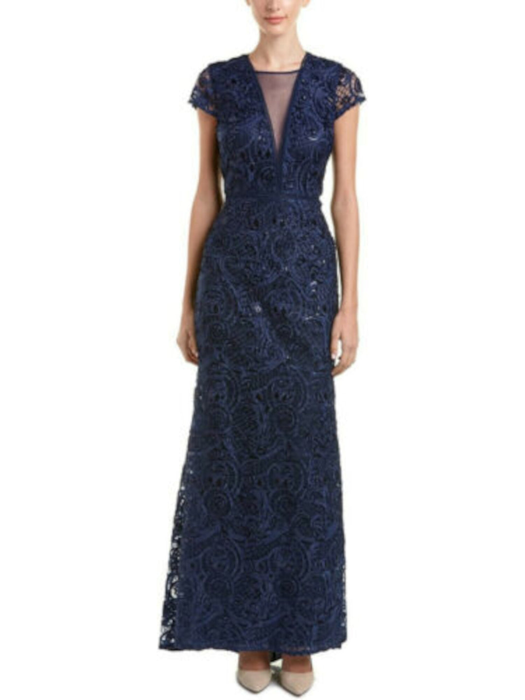 CARMEN MARC VALVO Womens Navy Sequined Cap Sleeve V Neck Full-Length E –  Bobbi + Bricka