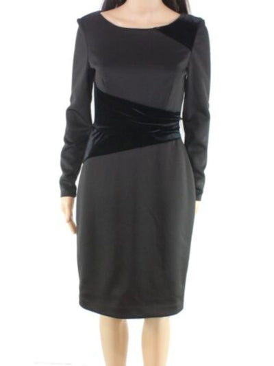 Harper Rose Womens Black Zippered Ruched Velvet Long Sleeve Round Above The Knee Evening Sheath Dress 6
