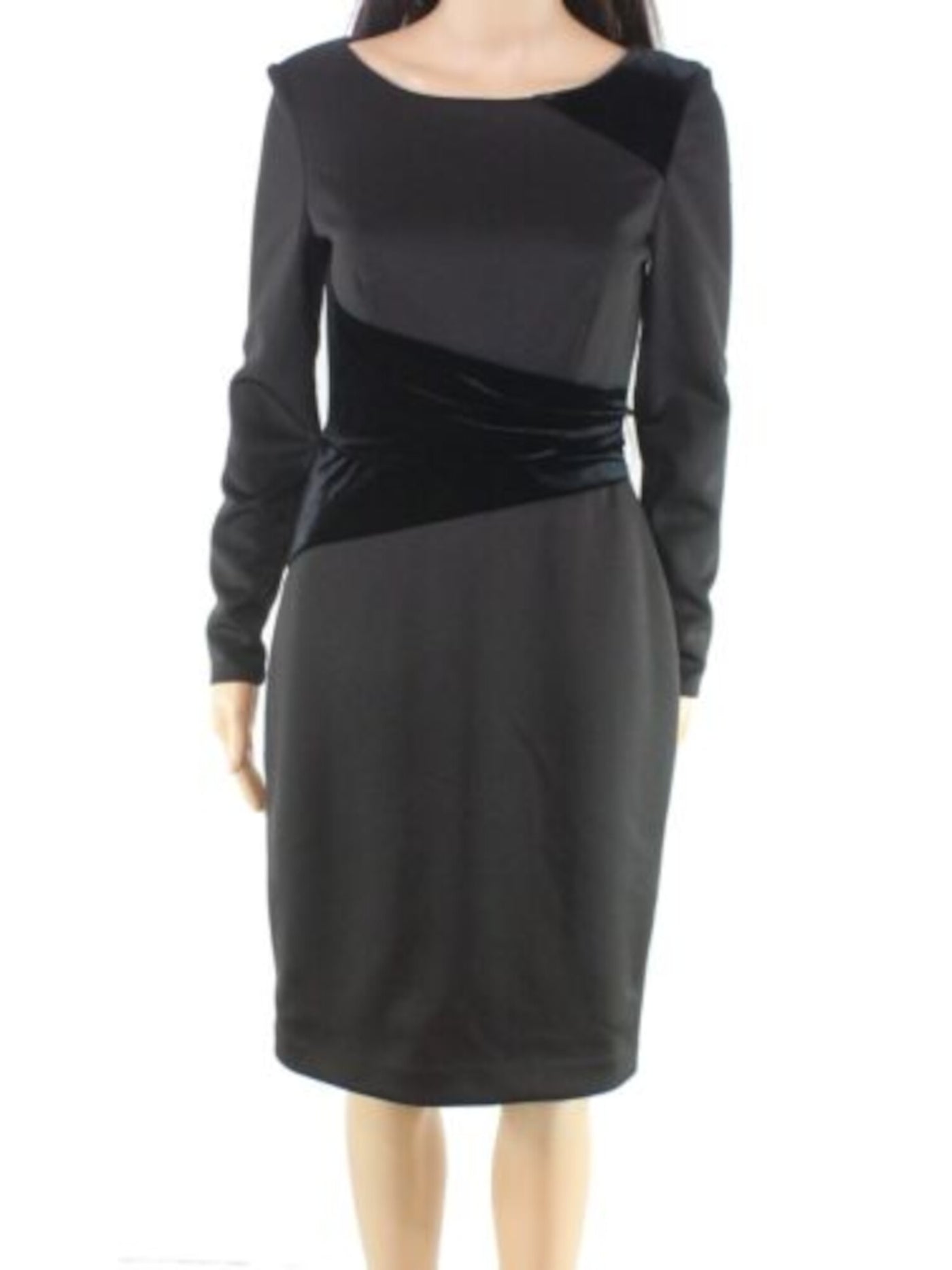 HARPER ROSE Womens Black Zippered Ruched Velvet Long Sleeve Round Above The Knee Evening Sheath Dress 8