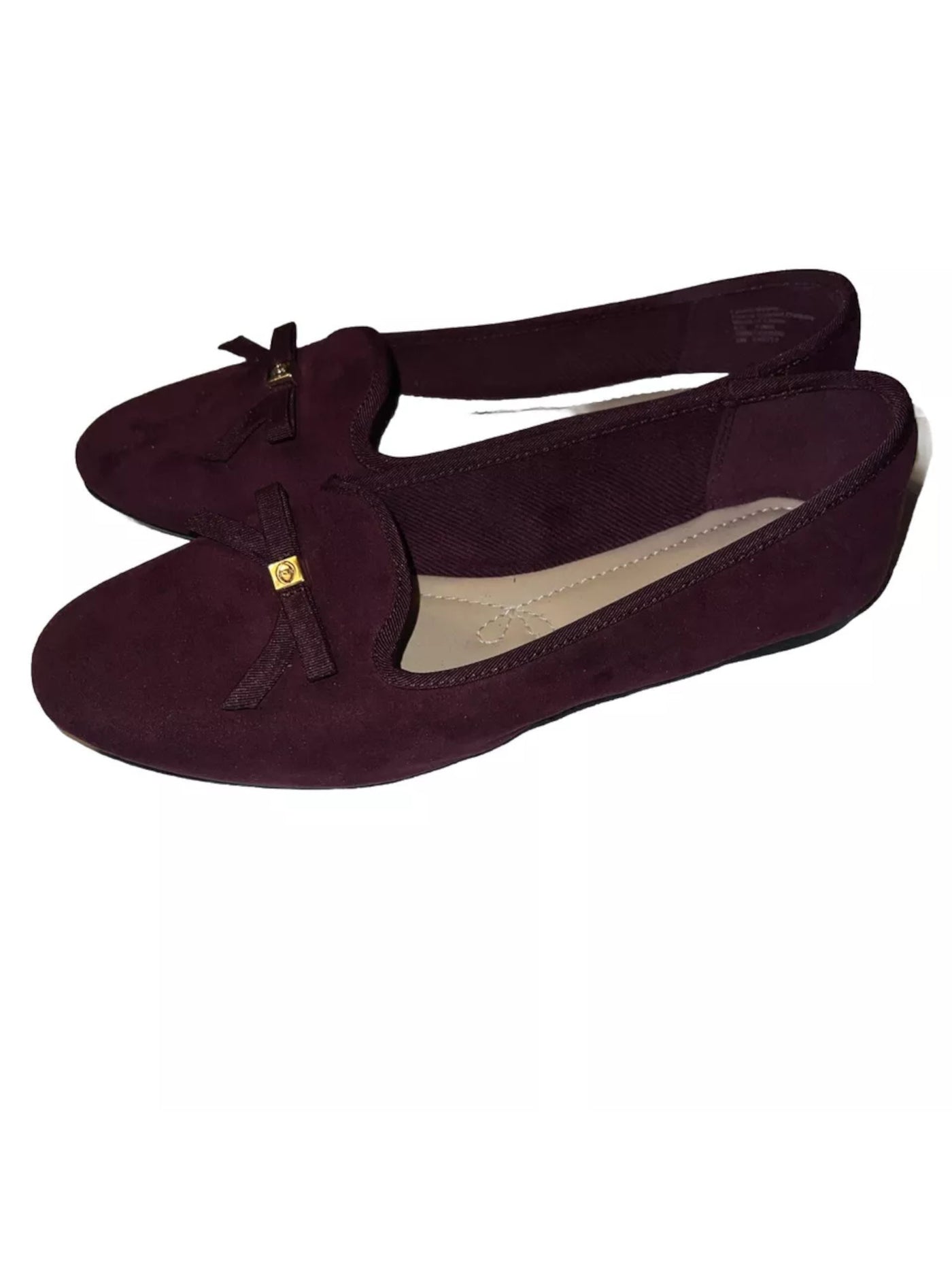 CHARTER CLUB Womens Burgundy Padded Bow Accent Kimmi Round Toe Slip On Ballet Flats 7.5 M