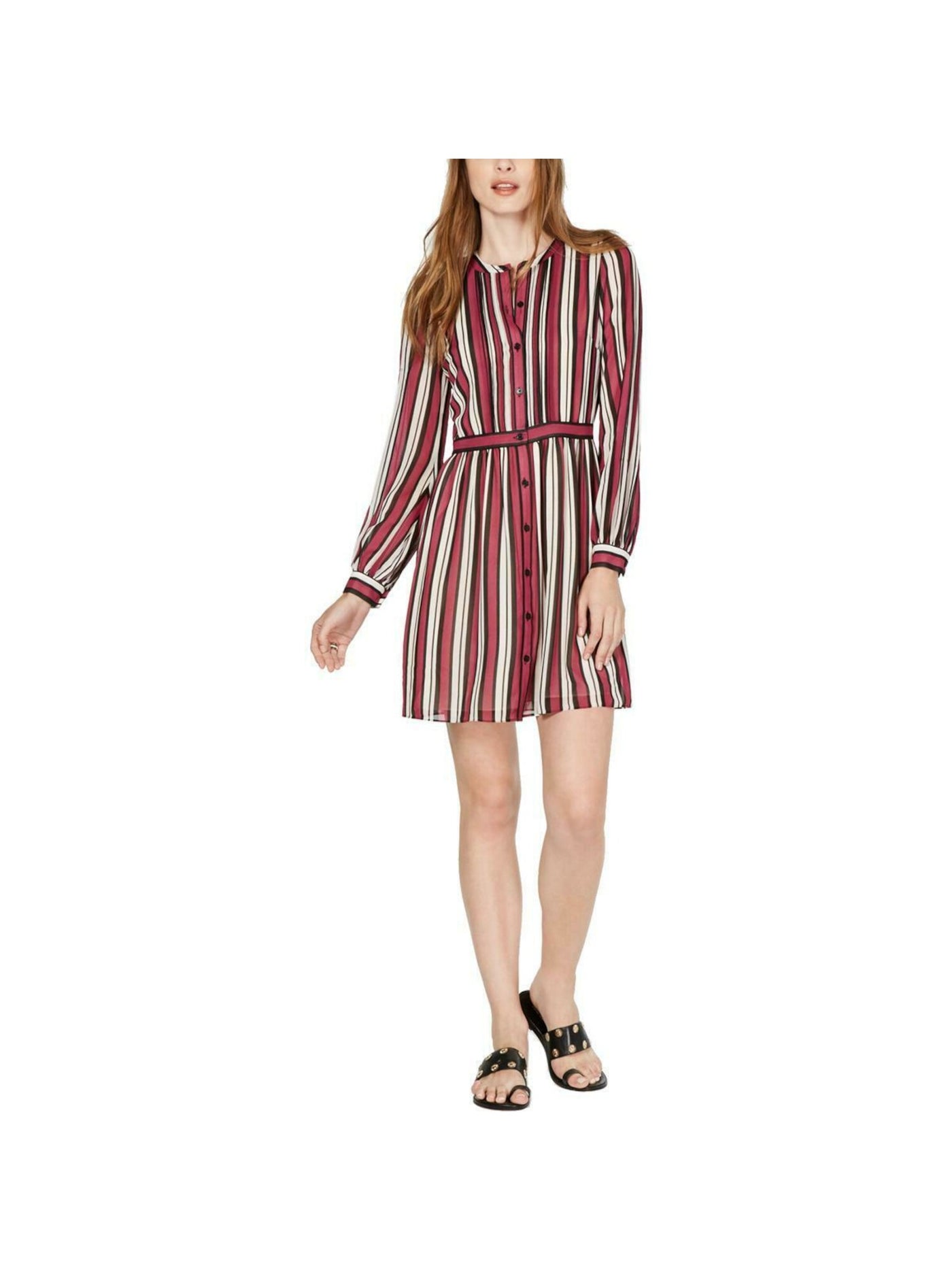 MICHAEL KORS Womens Red Striped Long Sleeve Short Sheath Dress Size: XL