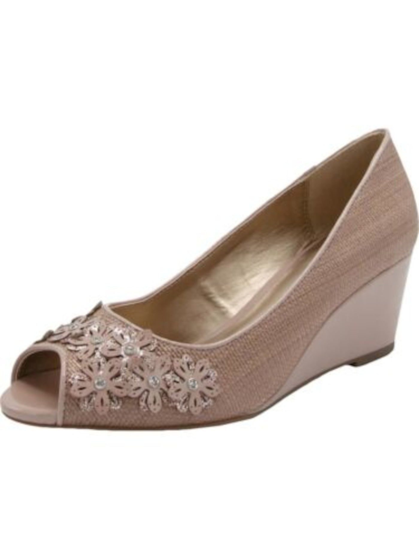 KAREN SCOTT Womens Beige Woven Pattern Floral Accents Padded Comfort Rhinestone Coraa Peep Toe Wedge Slip On Sandals Shoes 5.5 M