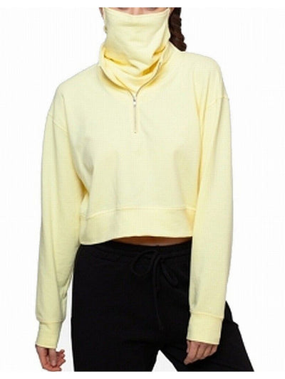 BAM BY BETSY & ADAM Womens Yellow Stretch Long Sleeve Zip Neck Crop Top L