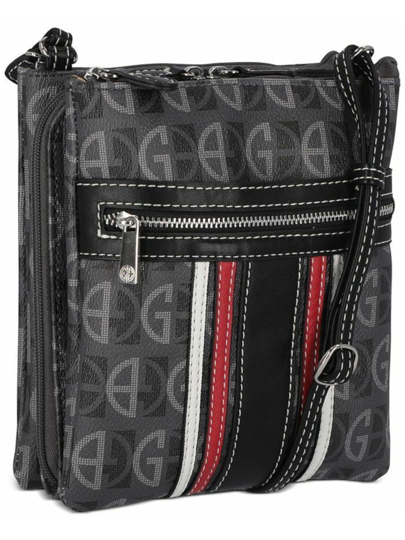 GIANI BERNINI Women's Gray Dasher Logo Polyester Center Stripes Adjustable Strap Crossbody Handbag Purse