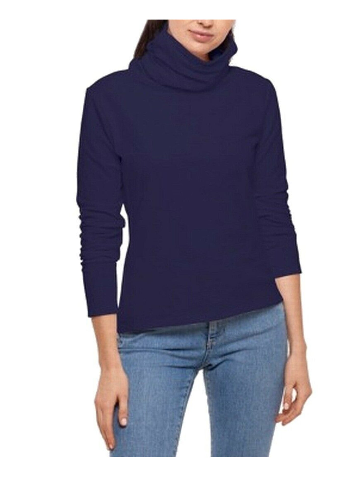 BAM BY BETSY & ADAM Womens Navy Cotton Blend Long Sleeve Turtle Neck Top S