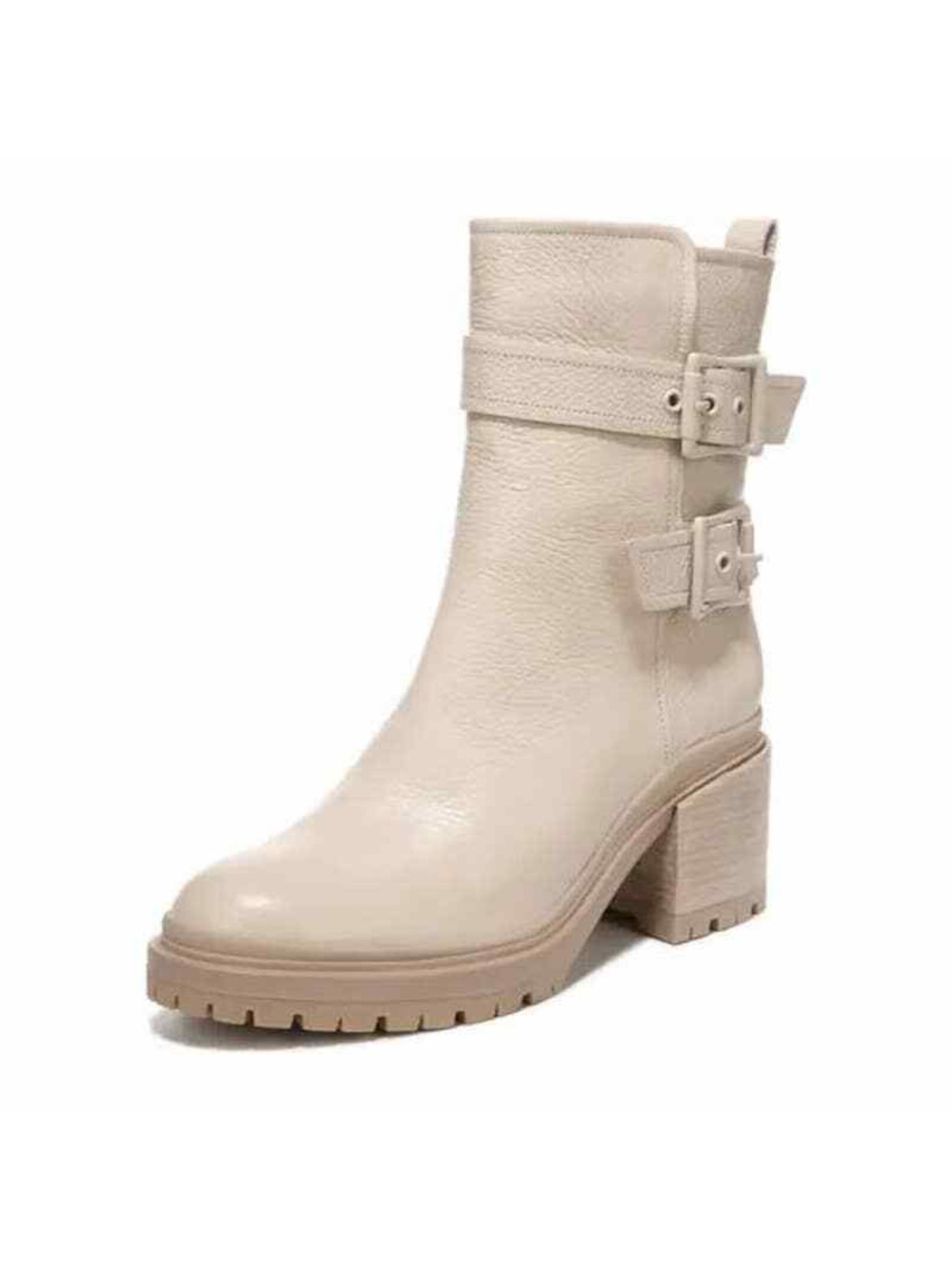 NATURALIZER Womens Beige Buckle Accent Trina Round Toe Block Heel Zip-Up Leather Heeled Boots 8.5 M
