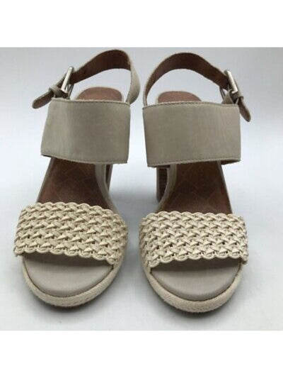 LUCKY BRAND Womens Gray Woven Padded Putnam Round Toe Block Heel Slip On Leather Slingback Sandal 11 M