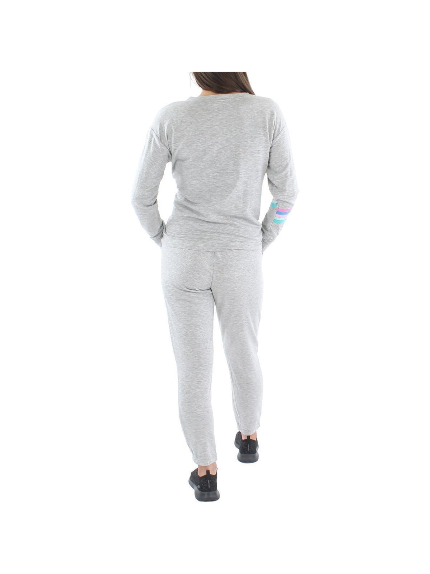 AVA & ESME Womens Gray Graphic Top Drawstring Long Sleeve Lounge Pants Sweatsuit L