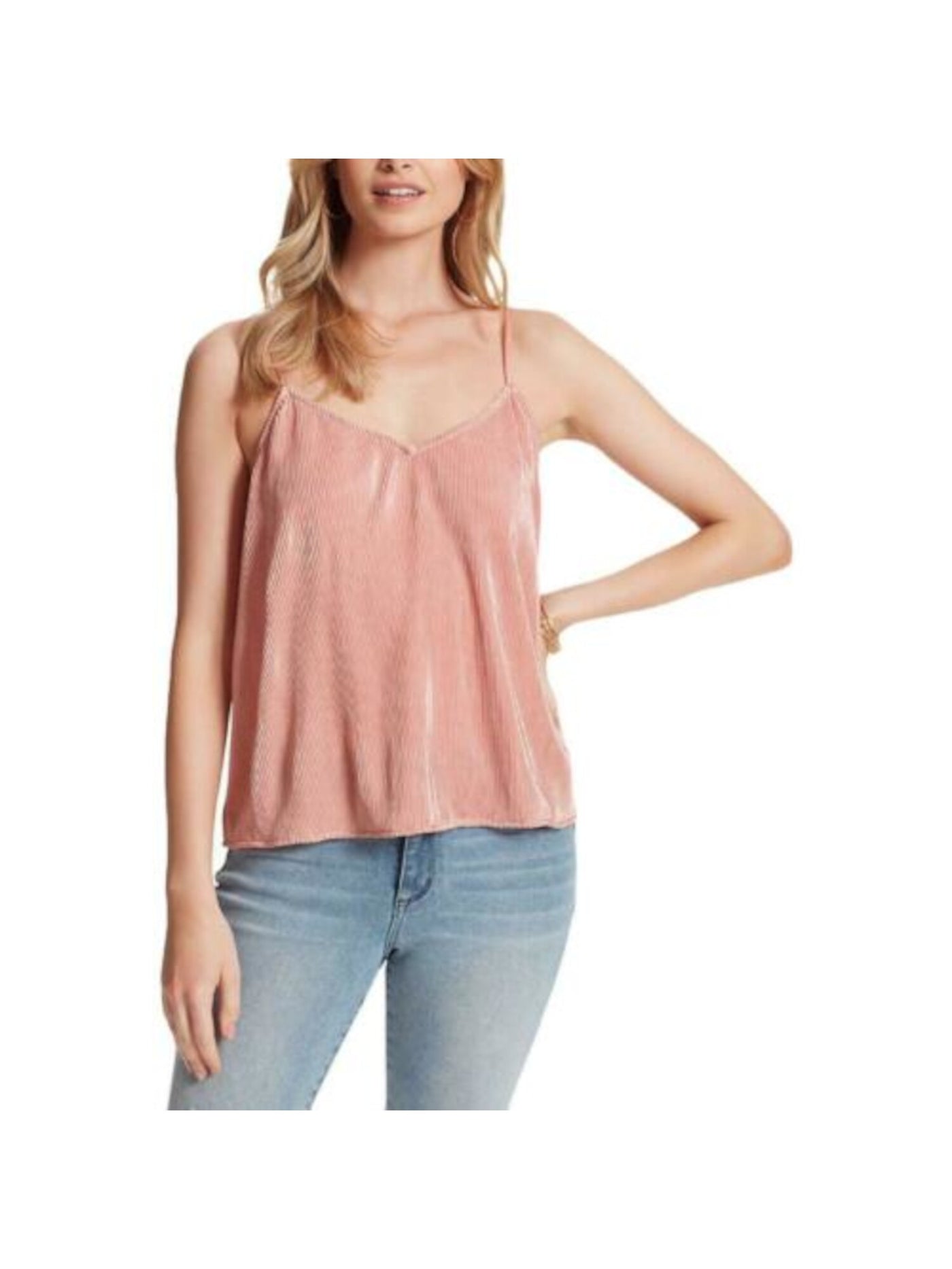 JESSICA SIMPSON Womens Pink Ribbed Textured Spaghetti Strap V Neck Tank Top XL