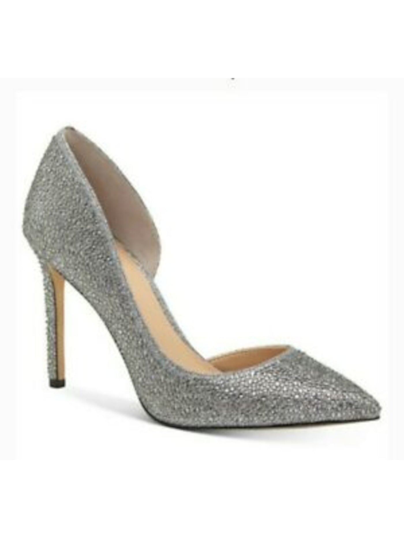 INC Womens Silver D'orsay Padded Embellished Kenjay Pointed Toe Stiletto Slip On Dress Pumps 6.5 M
