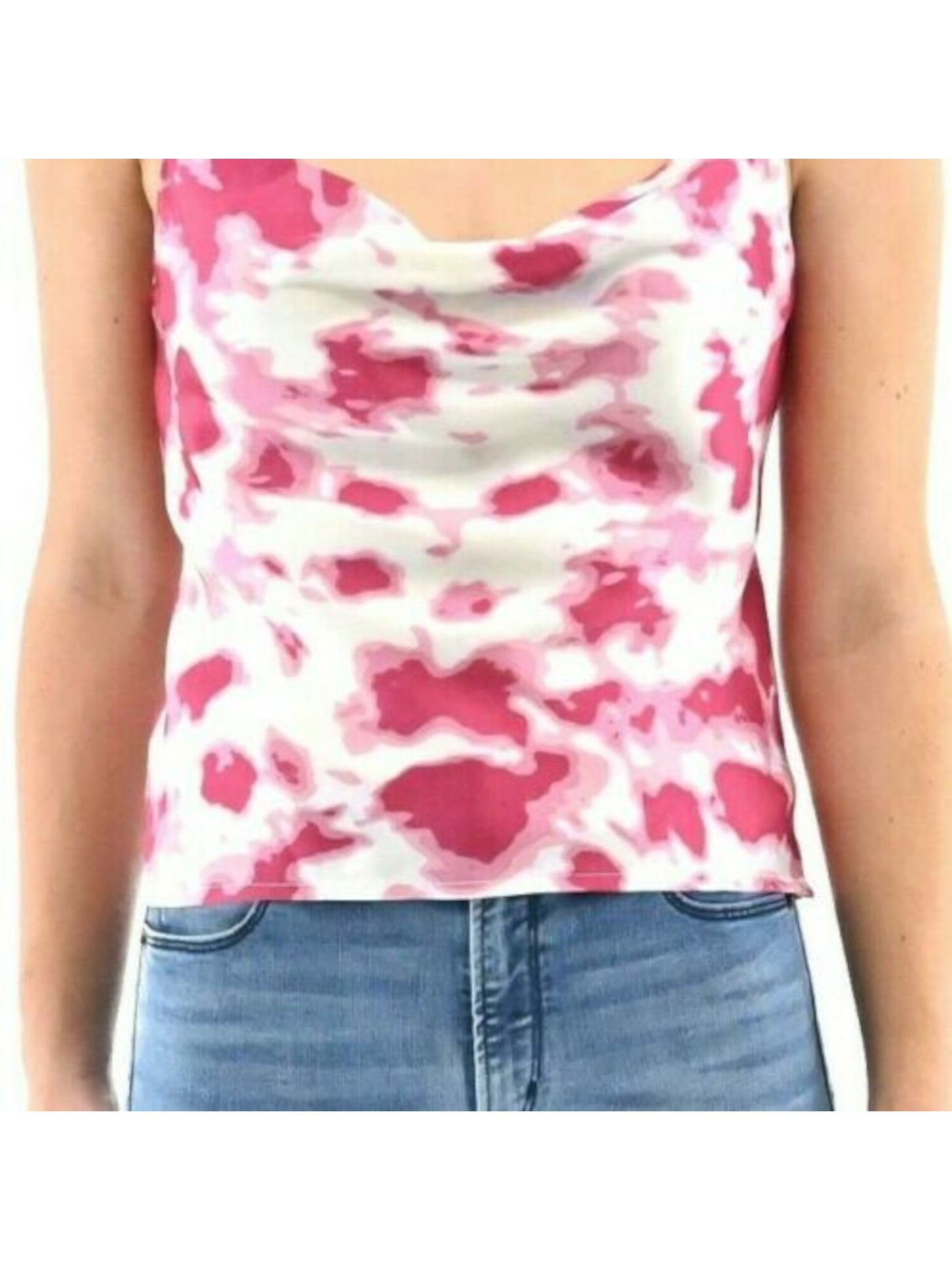 Q+A Los Angeles Womens Pink Tie Dye Spaghetti Strap Cowl Neck Tank Top Size: XL