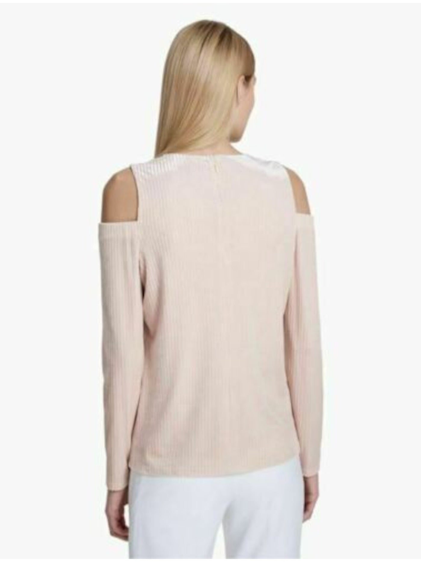 CALVIN KLEIN Womens Pink Cold Shoulder Textured Velvet Long Sleeve Scoop Neck Top S