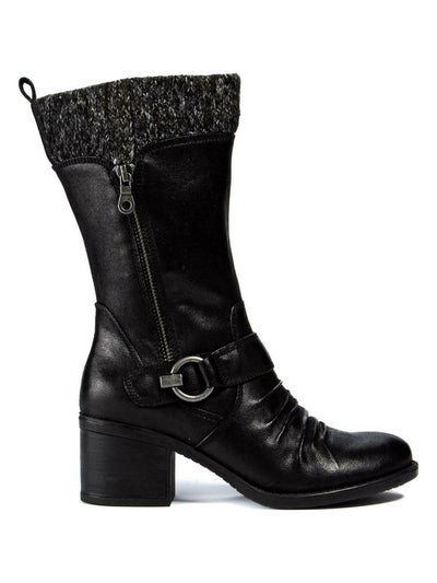 BARETRAPS Womens Black Padded Zipper Accent Sweater Collar Buckle Accent Ruched Wylla Round Toe Block Heel Zip-Up Boots Shoes 5 M